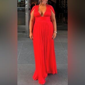 Maria Lucia Hohan Laure Crossover Plisse Cape Gown